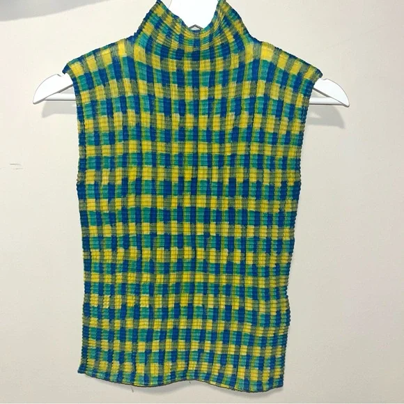 RARE Issey Miyake plaid sleeveless top - Picture 2 of 5